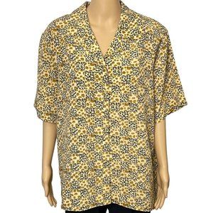 Voir Collection Women's 20W Leopard Print Button‎ Up Blouse Shirt Shoulder Pads